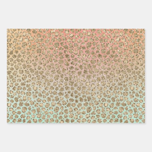 Peach Mint Gold Glitz Sparkle Tierdrucke Geschenkpapier Set (Vorderseite 2)