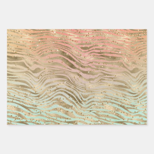 Peach Mint Gold Glitz Sparkle Tierdrucke Geschenkpapier Set (Vorderseite)