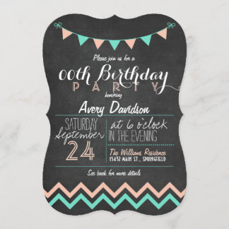 Peach & Mint Green Chalkboard Geburtstagsparty Einladung