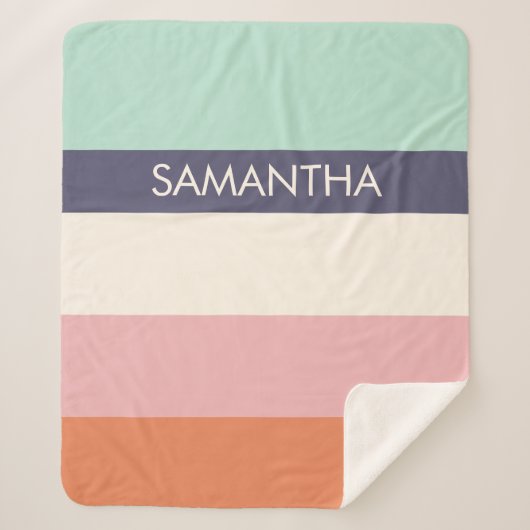 Peach Mint Moderne Farbblöcke Streifen personalisi Sherpadecke (Vorderseite)