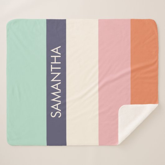 Peach Mint Moderne Farbblöcke Streifen personalisi Sherpadecke (Vorderseite (Horizontal))