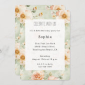 Peach Mint Pretty Rose Floral Birthday Einladung (Vorne/Hinten)