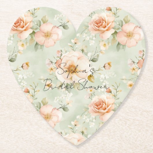 Peach Mint Pretty Rose Floral Bridal Shower Untersetzer (Vorderseite)