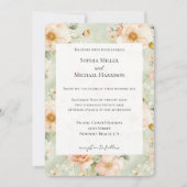 Peach Mint Pretty Rose Floral Wedding Einladung (Vorderseite)