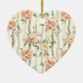 Peach Mint Pretty Roses Floral Stripes Keramik Ornament (Vorne)