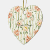 Peach Mint Pretty Roses Floral Stripes Keramik Ornament (Links)
