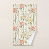 Peach Mint Roses Floral Stripes Badhandtuch Set (Handtuch)