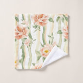 Peach Mint Roses Floral Stripes Badhandtuch Set (Waschlappen)