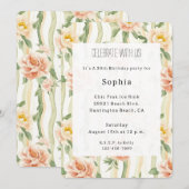 Peach Mint Roses Floral Stripes Birthday Einladung (Vorne/Hinten)