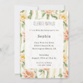 Peach Mint Roses Floral Stripes Birthday Einladung (Vorderseite)