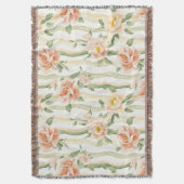 Peach Mint Roses Floral Stripes Decke (Vorderseite Vertikal)