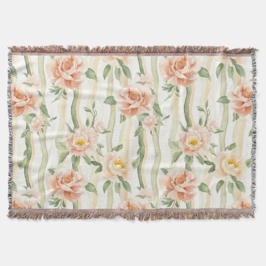 Peach Mint Roses Floral Stripes Decke (Vorderseite)