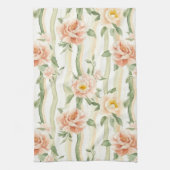 Peach Mint Roses Floral Stripes   Geschirrtuch (Vertikal)