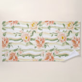 Peach Mint Roses Floral Stripes Strandtuch (Vorderseite)