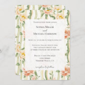 Peach Mint Roses Floral Stripes Wedding Einladung (Vorne/Hinten)