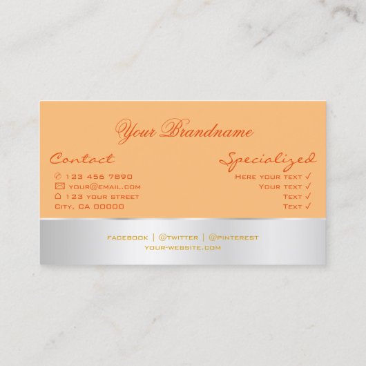 Peach mit Silver Deco und wunderschöne Rose Blume Visitenkarte (Rückseite)