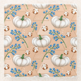 PEACH MIT WHITE FALL PUMPKINS & BLAUEN BLUMEN GLASUNTERSETZER