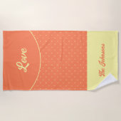 Peach Mitte Jahrhundert Gelbe Retro Dots Sommermon Strandtuch (Vorderseite)