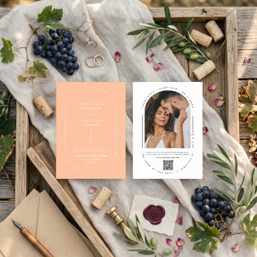 Peach Modern Arch QR Code Wedding Foto Einladung