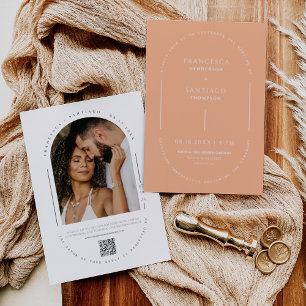 Peach Modern Arch QR Code Wedding Foto Einladung