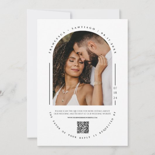 Peach Modern Arch QR Code Wedding Foto Einladung (Rückseite)