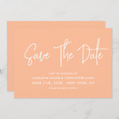 Peach Modern Calligraphy Scannable QR Code Wedding Save The Date (Vorne/Hinten)