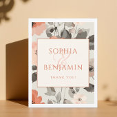 Peach Modern Elegante Blumenhochzeit Dankeskarte