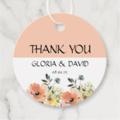 Peach Modern Floral Gastgeschenk Hochzeit Tags Geschenkanhänger (Vorderseite)