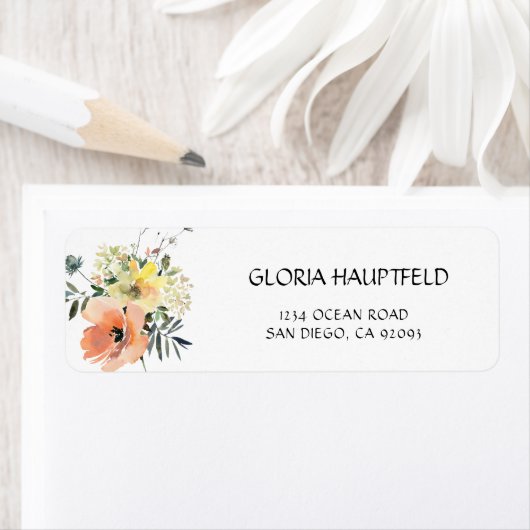Peach Modern Floral Return Address Label (Insitu)