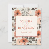 Peach Modern Floral Wedding Dankeskarte (Vorderseite)