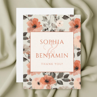 Peach Modern Floral Wedding Dankeskarte