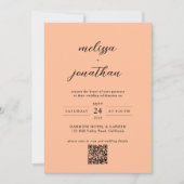 Peach Modern Foto Script Monogram QR code Wedding Einladung (Vorderseite)