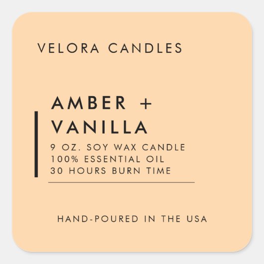 Peach Modern Minimalistisch Candle Label Aufkleber (Vorderseite)