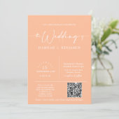 Peach Modern Minimalistisch Wedding Arch QR Code F Einladung (Stehend Vorderseite)