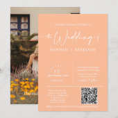 Peach Modern Minimalistisch Wedding Arch QR Code F Einladung (Vorne/Hinten)