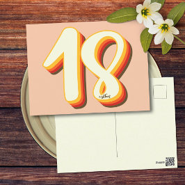 Peach Modern Retro Groovy 18. Geburtstag Postkarte