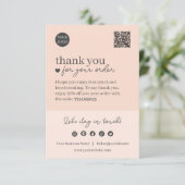 Peach Modern Script QR Code, Danke Business Begleitkarte (Stehend Vorderseite)
