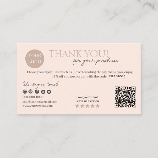 Peach Modern Script QR Code, vielen Dank Visitenkarte (Rückseite)