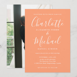 Peach Modern Signature Script Foto Hochzeit Einladung