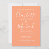 Peach Modern Signature Script Photo Wedding Einladung (Vorderseite)