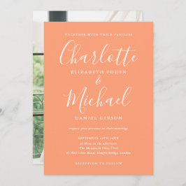 Peach Modern Signature Script Photo Wedding Einladung
