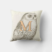 Peach Monogram Beautiful Vintag Snowy Owl Kissen (Rückseite)