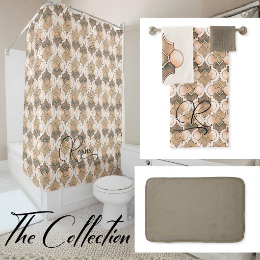 Peach Monogram Watercolor Geometric Pattern  Badhandtuch Set