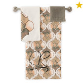 Peach Monogram Watercolor Geometric Pattern  Badhandtuch Set