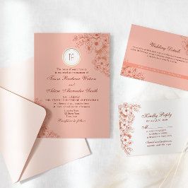 Peach Monogram Wedding Einladung