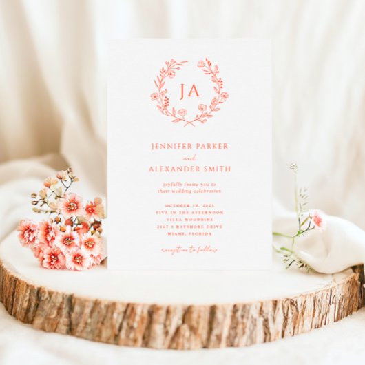 Peach Monogram Wedding Einladung
