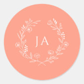 Peach Monogram Wedding Runder Aufkleber (Vorderseite)