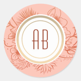 Peach Monogram Wedding Runder Aufkleber