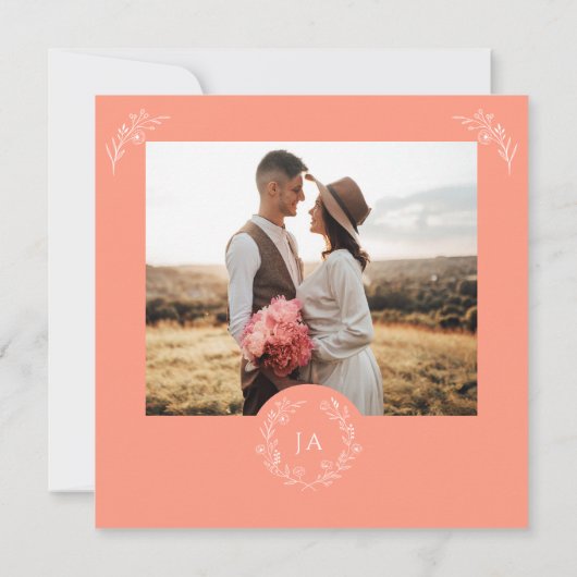 Peach Monogram Wedding Save the Date Card (Rückseite)