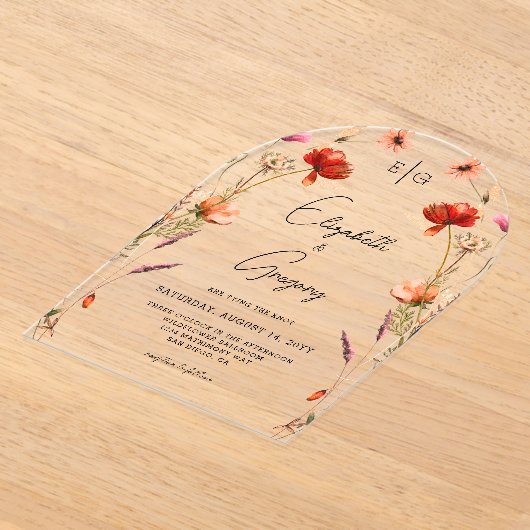Peach Monogram Wildblume Wedding Acryleinladungen (Ablage )